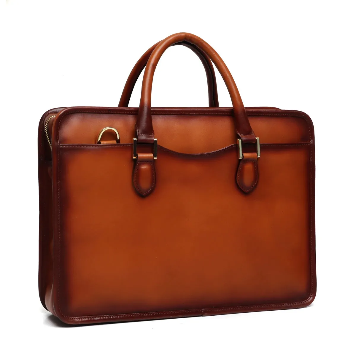 Tan Classic Genuine Leather Laptop Office Briefcase With Golden Accessory By Brune & Bareskin