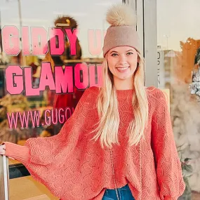 Taupe Sparkle Beanie with Pom