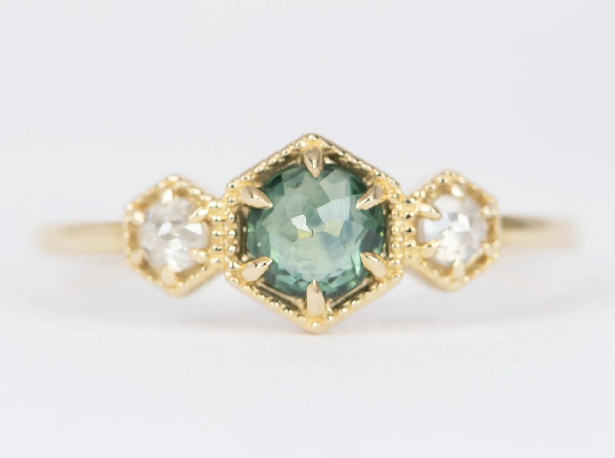 Teal Green Montana Sapphire with Diamond 14K Gold Engagement Ring R6510