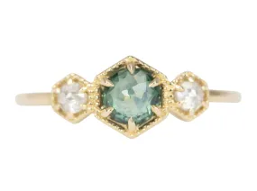 Teal Green Montana Sapphire with Diamond 14K Gold Engagement Ring R6510