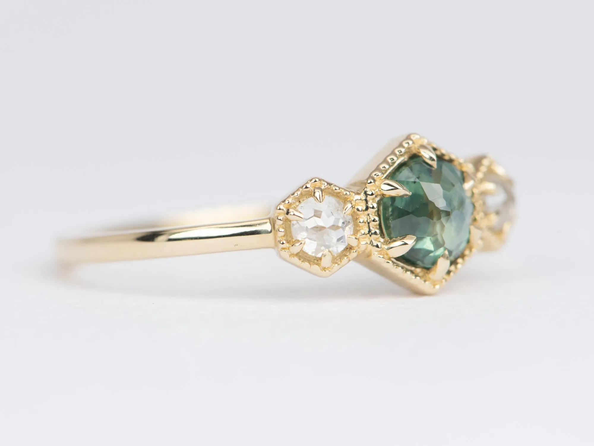 Teal Green Montana Sapphire with Diamond 14K Gold Engagement Ring R6510