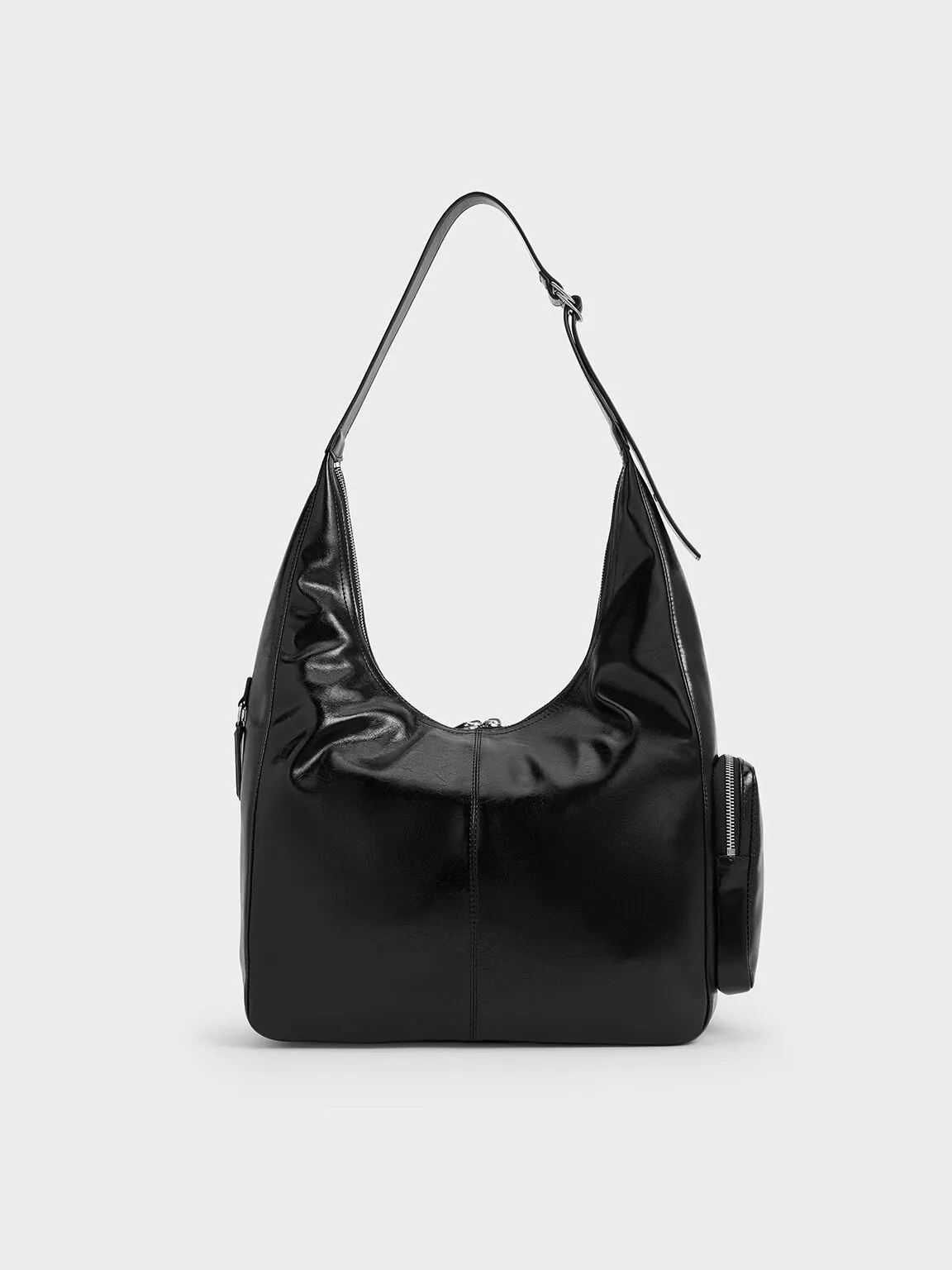 Thora Crinkle-Effect Multi-Pocket Hobo Bag - Noir