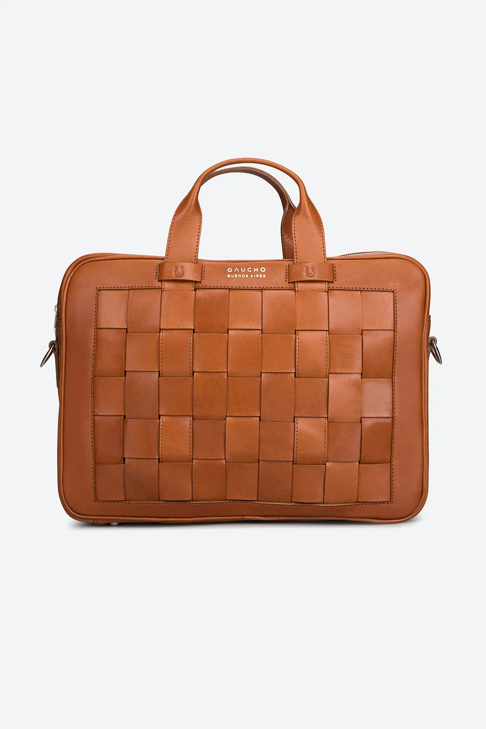 Tilcara Hand-Braided Briefcase in Cognac