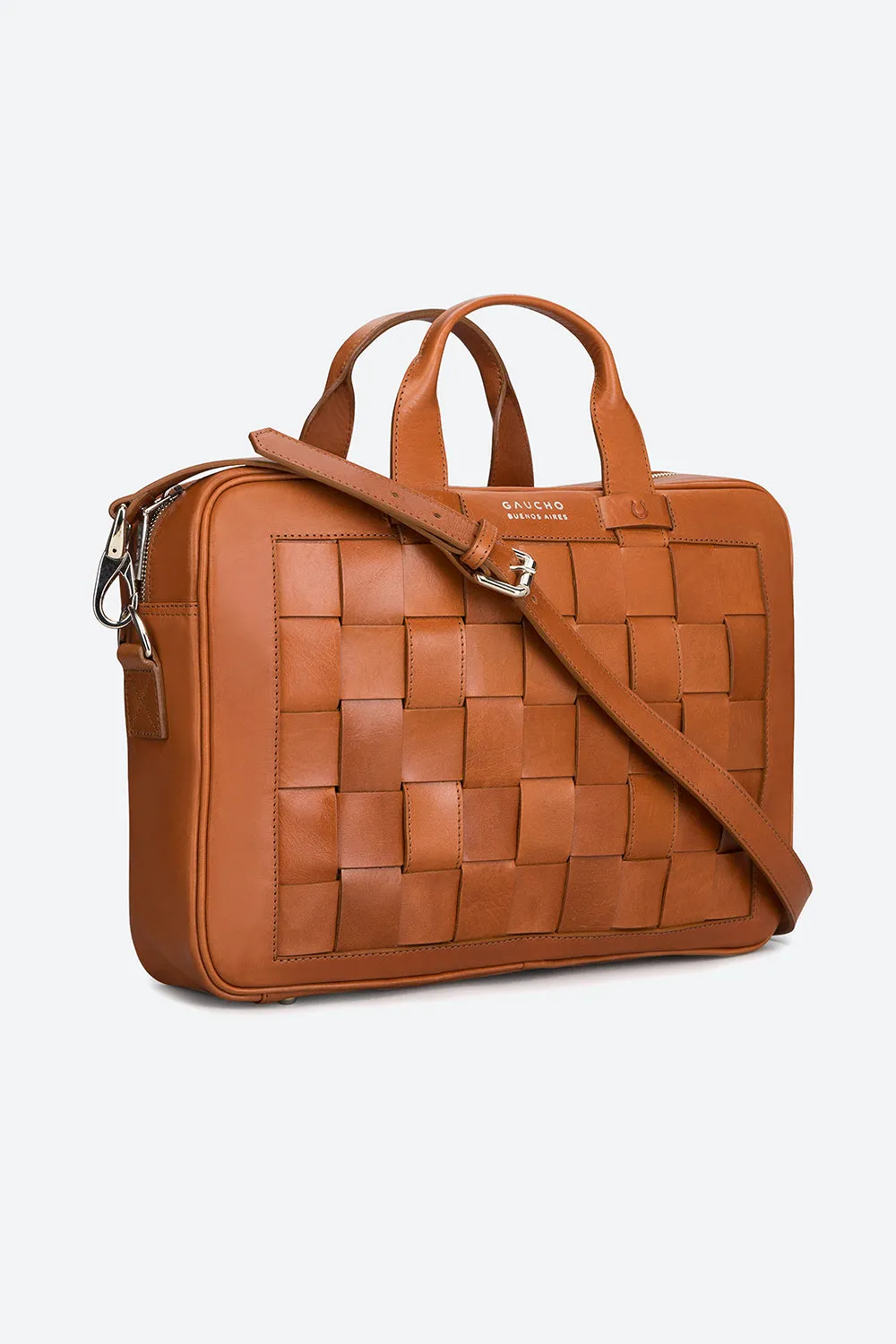 Tilcara Hand-Braided Briefcase in Cognac