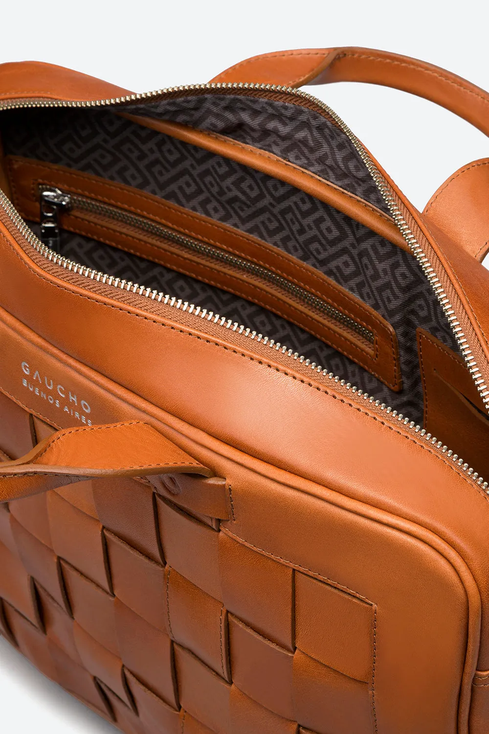 Tilcara Hand-Braided Briefcase in Cognac