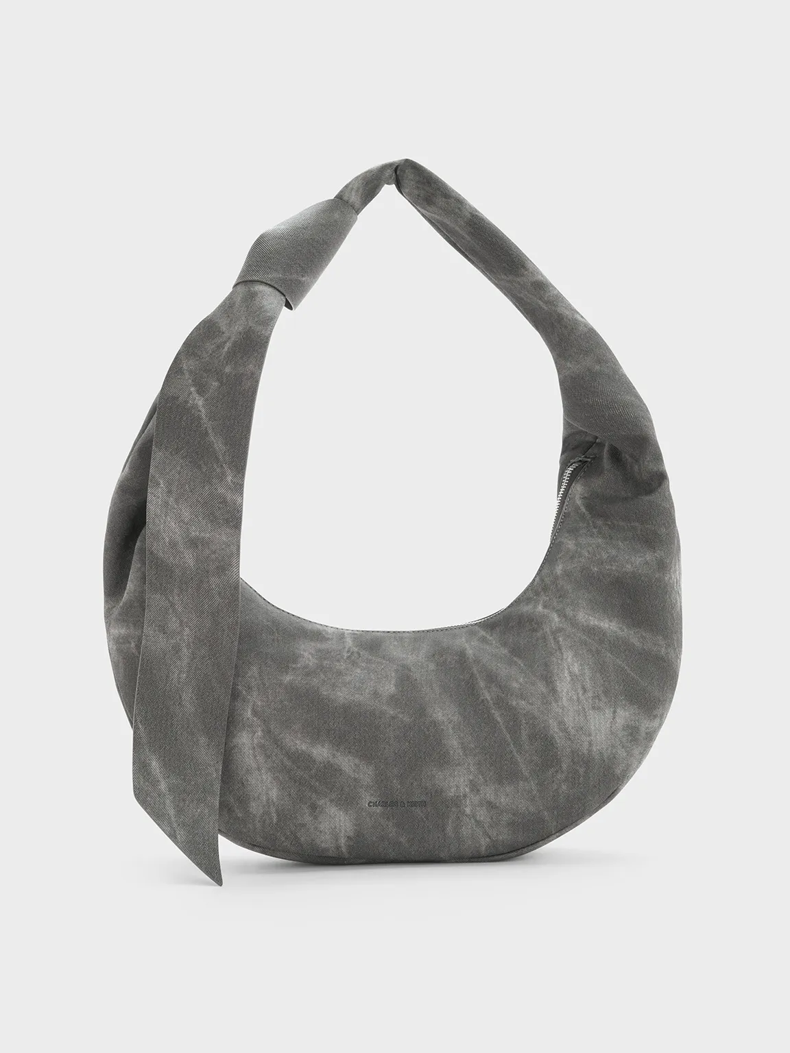 Toni Denim Knotted Curved Hobo Bag - Dark Grey