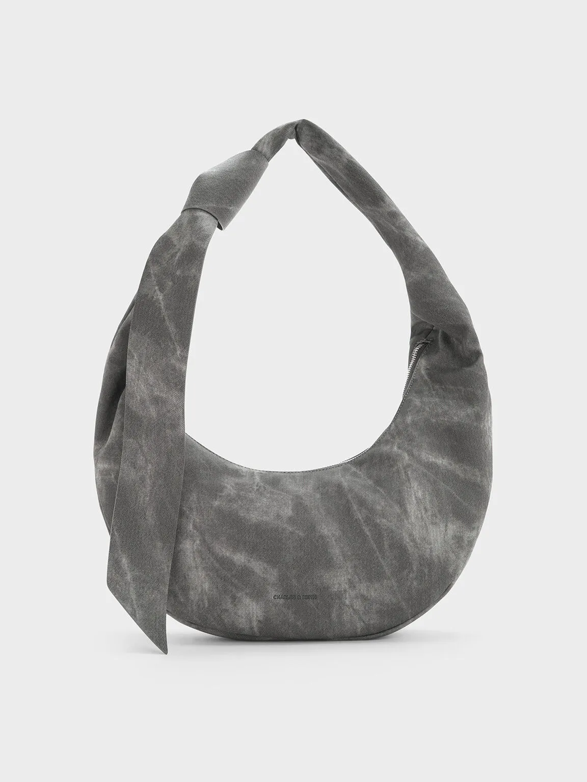 Toni Denim Knotted Curved Hobo Bag - Dark Grey