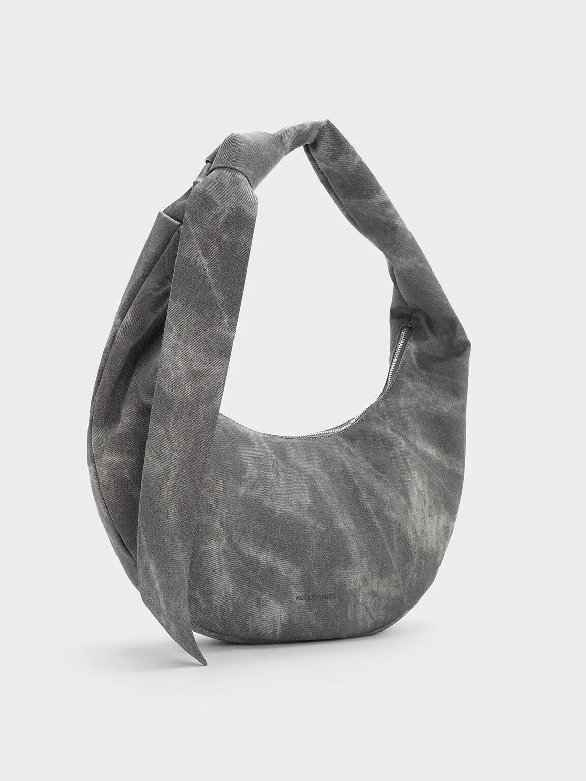 Toni Denim Knotted Curved Hobo Bag - Dark Grey