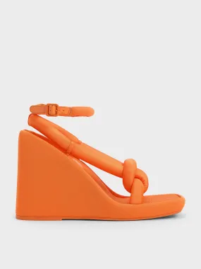 Toni Knotted Puffy-Strap Wedges - Orange