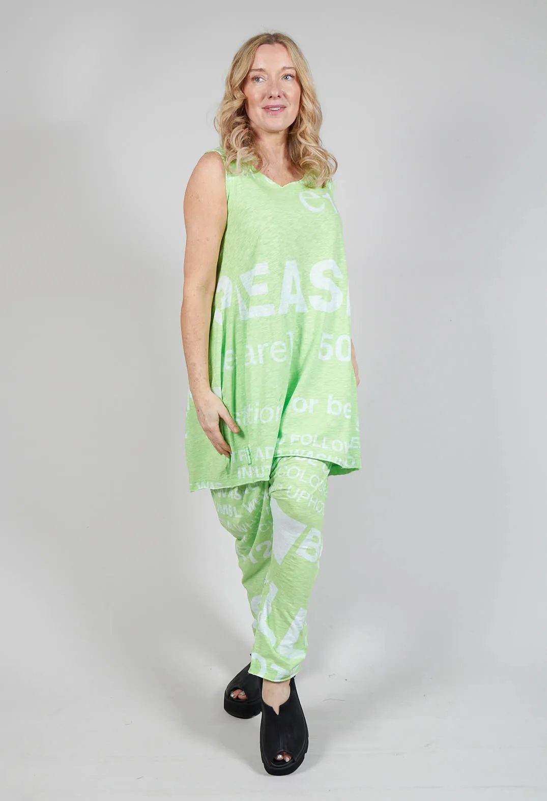 Tulip Hem Vest Top in Lime Print