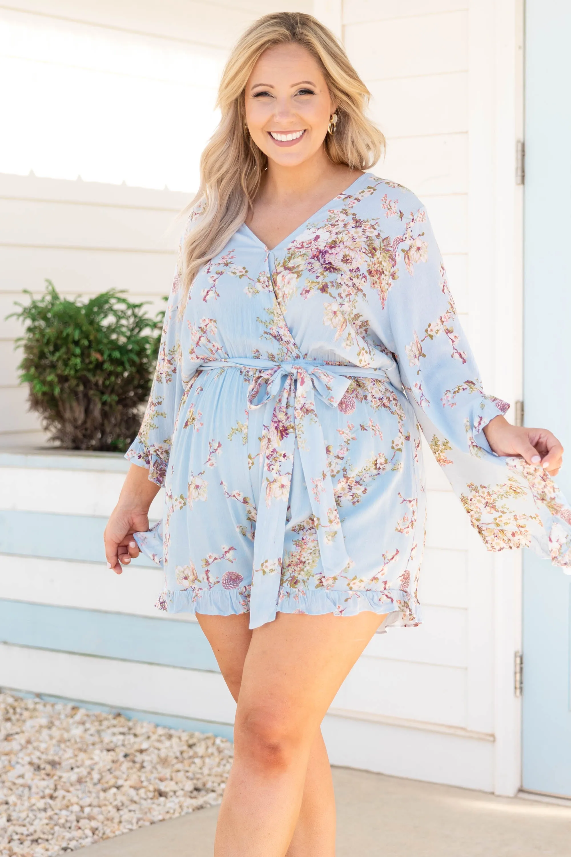 Twisted Memories Romper, Light Blue