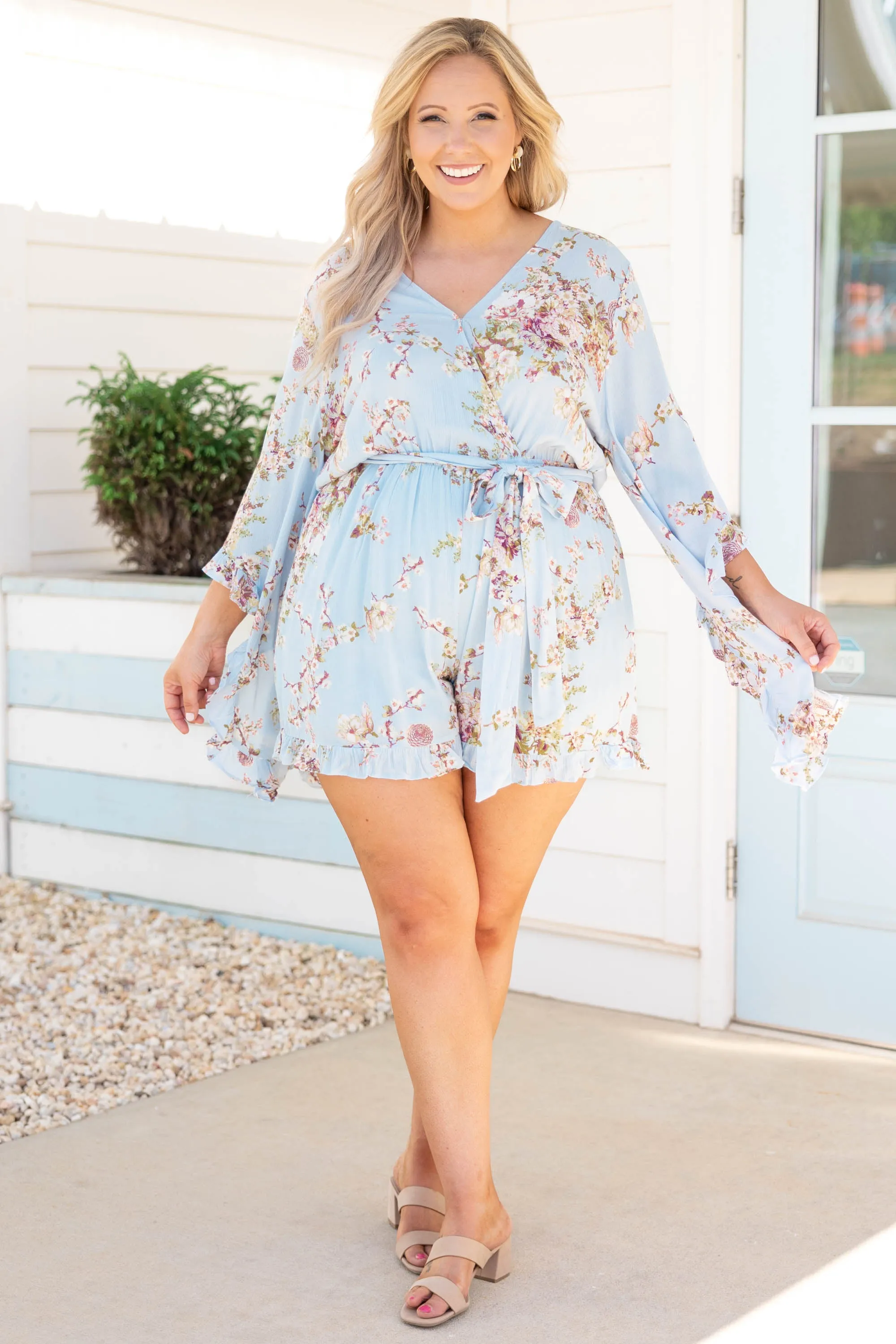 Twisted Memories Romper, Light Blue