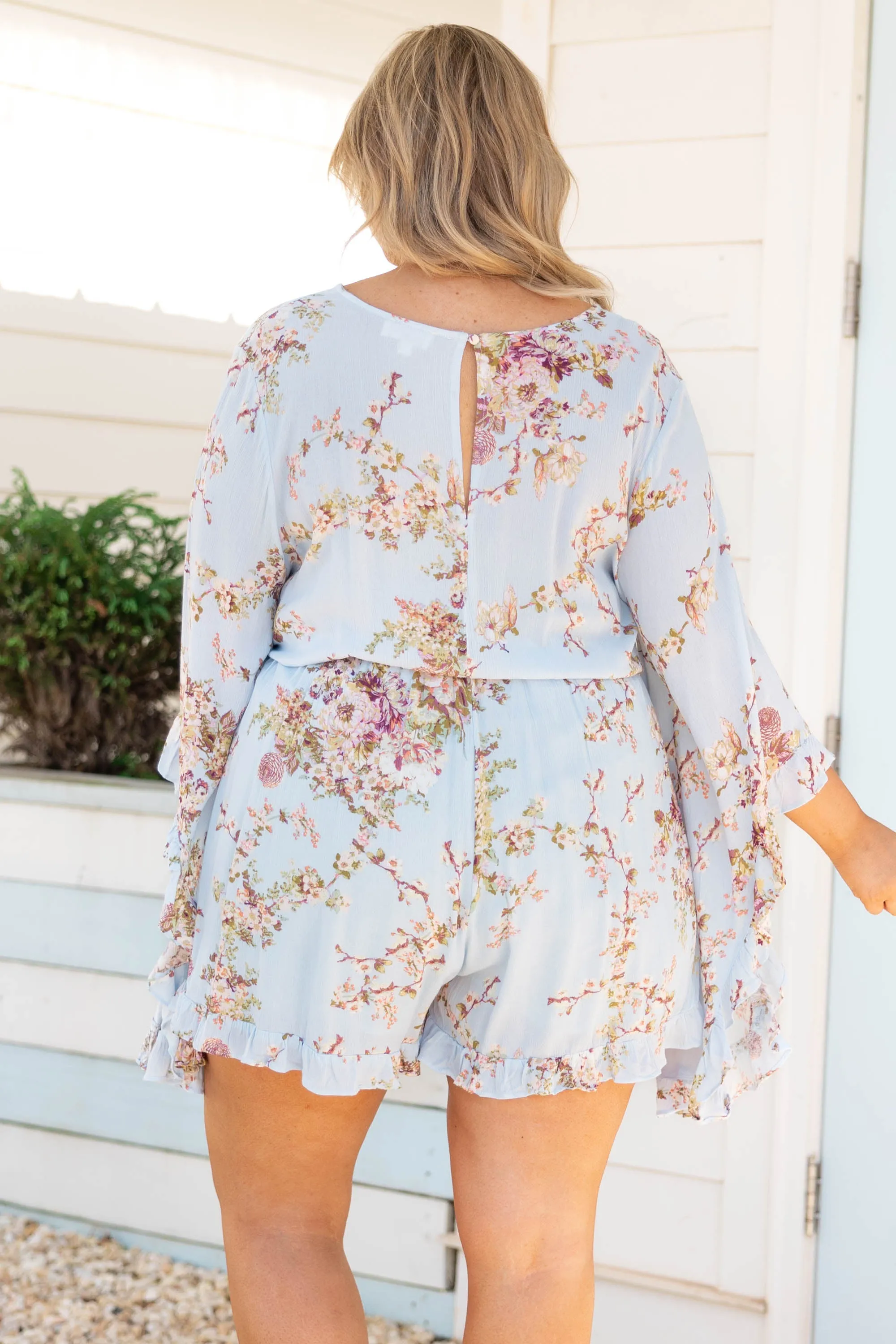 Twisted Memories Romper, Light Blue