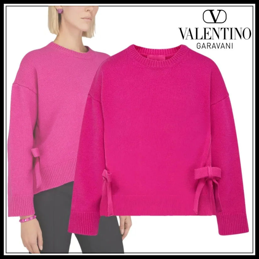 VALENTINO  |Crew Neck Casual Style Wool Long Sleeves Plain Elegant Style