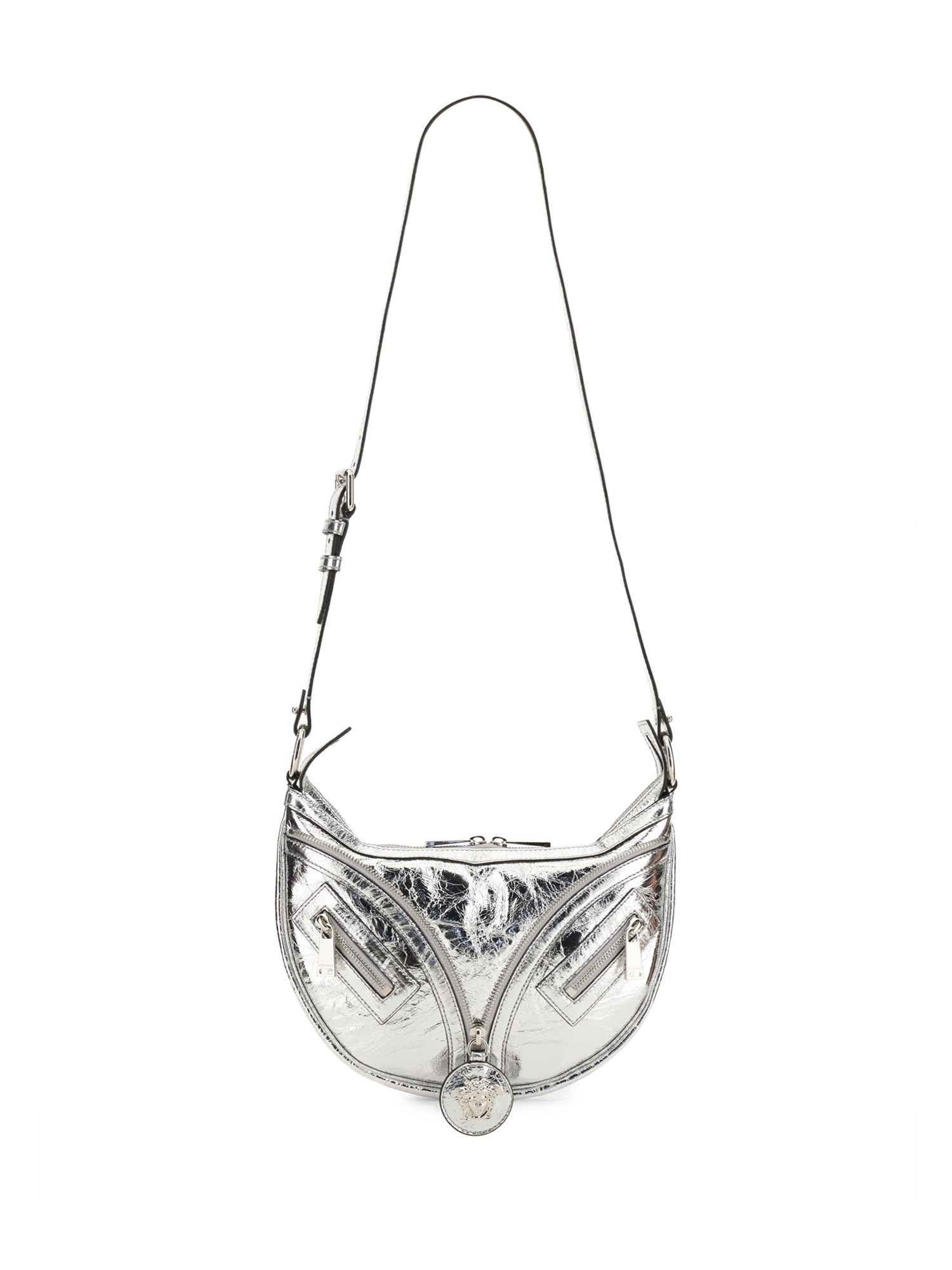 VERSACE    SMALL REPEAT HOBO BAG IN METALLIC LEATHER