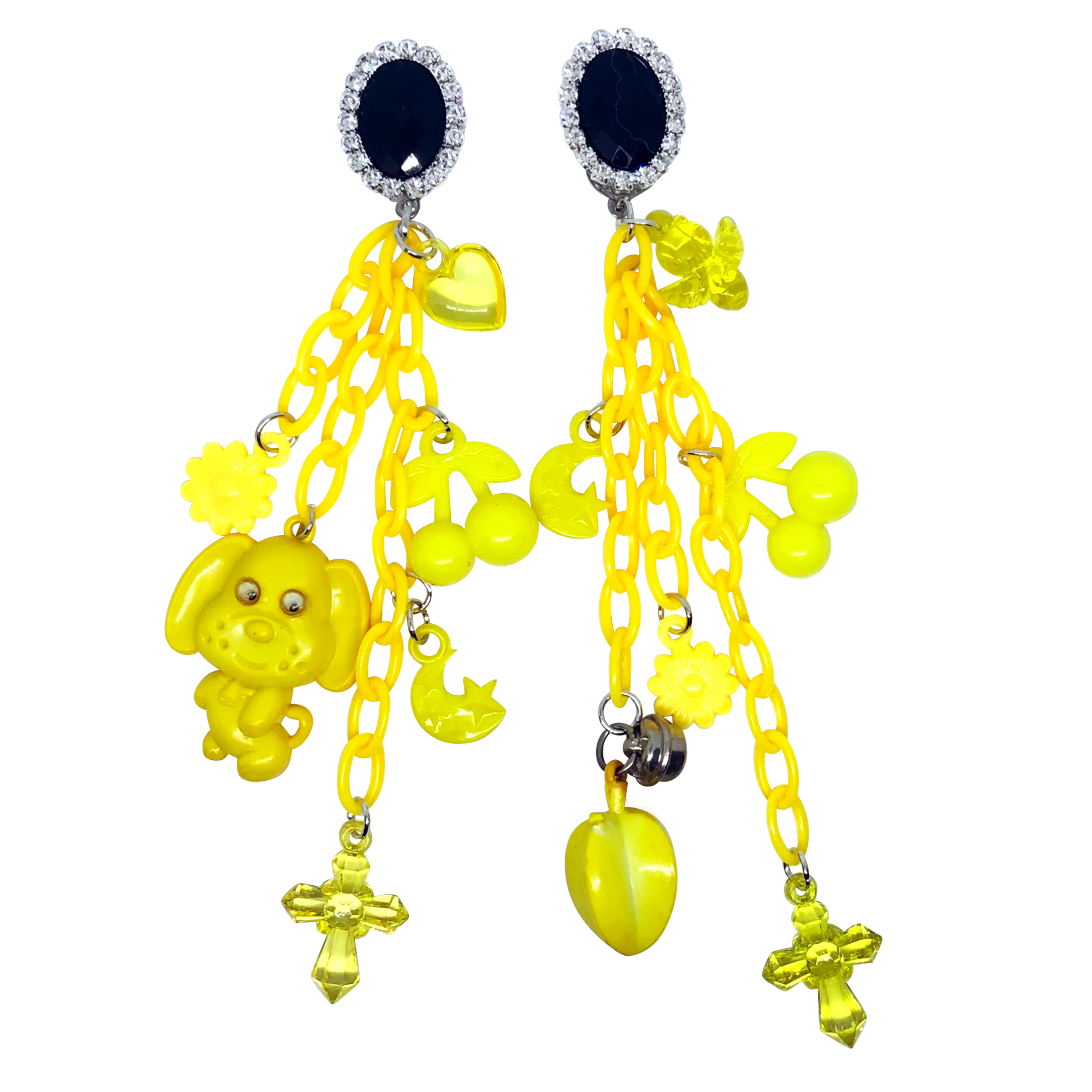 Vintage Black And Yellow Charm Earrings