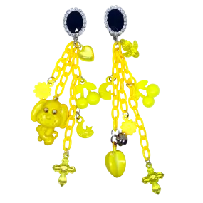 Vintage Black And Yellow Charm Earrings