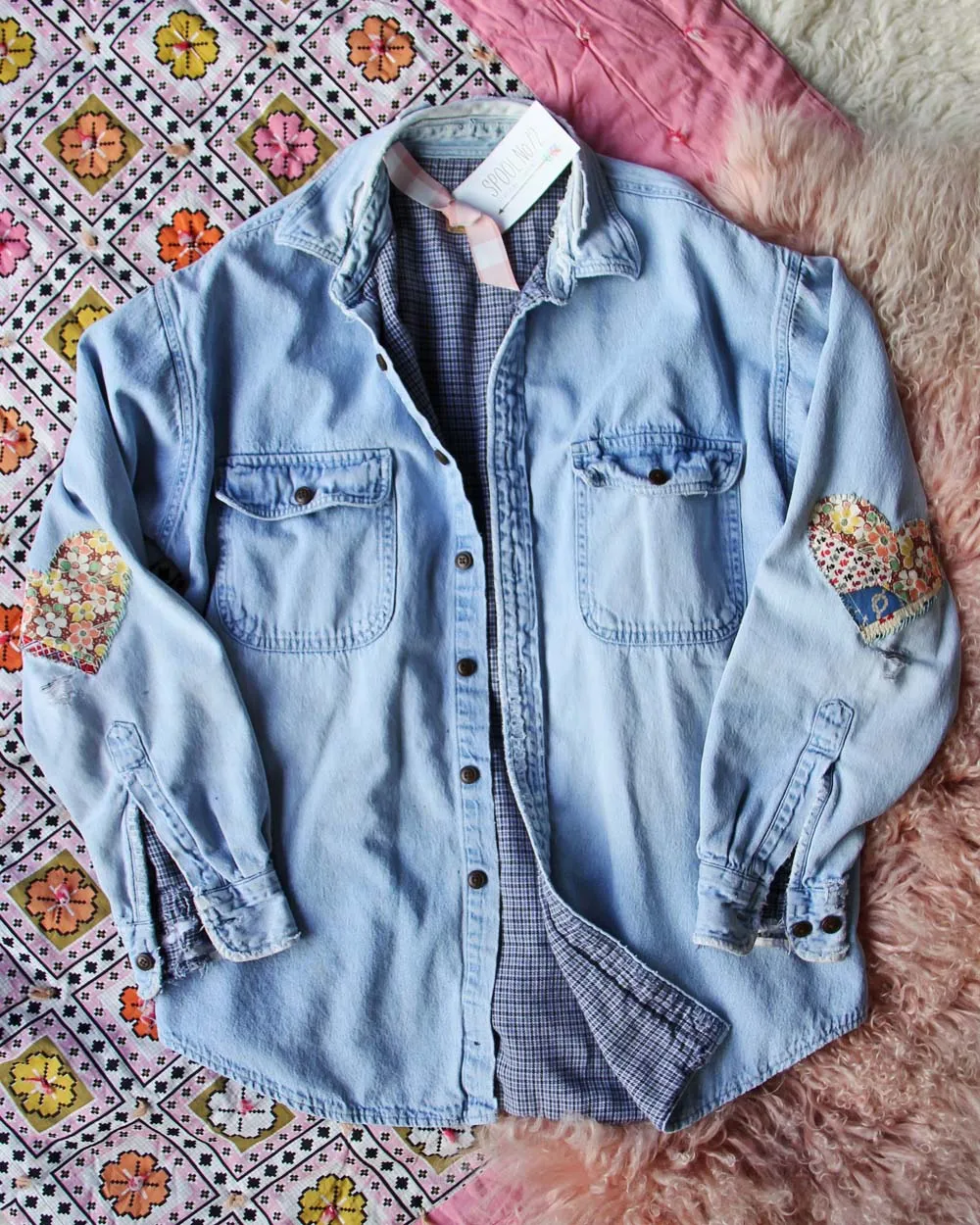 Vintage Quilted Heart Denim Top