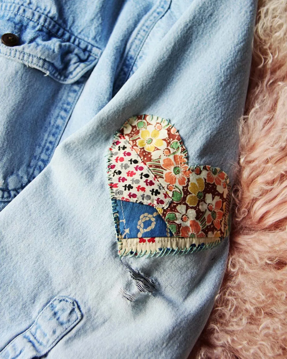 Vintage Quilted Heart Denim Top