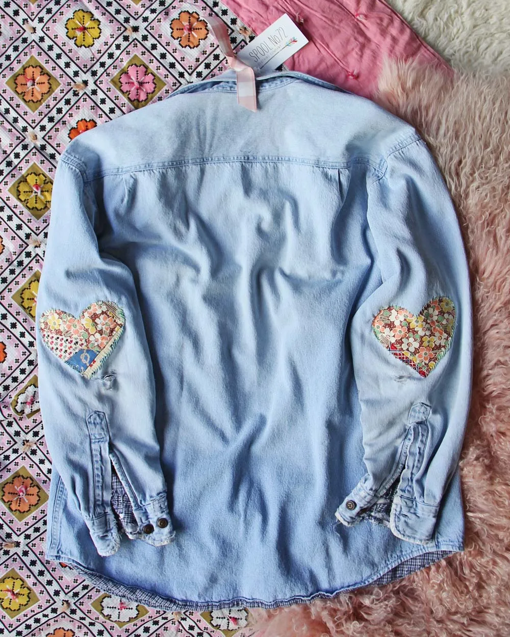 Vintage Quilted Heart Denim Top