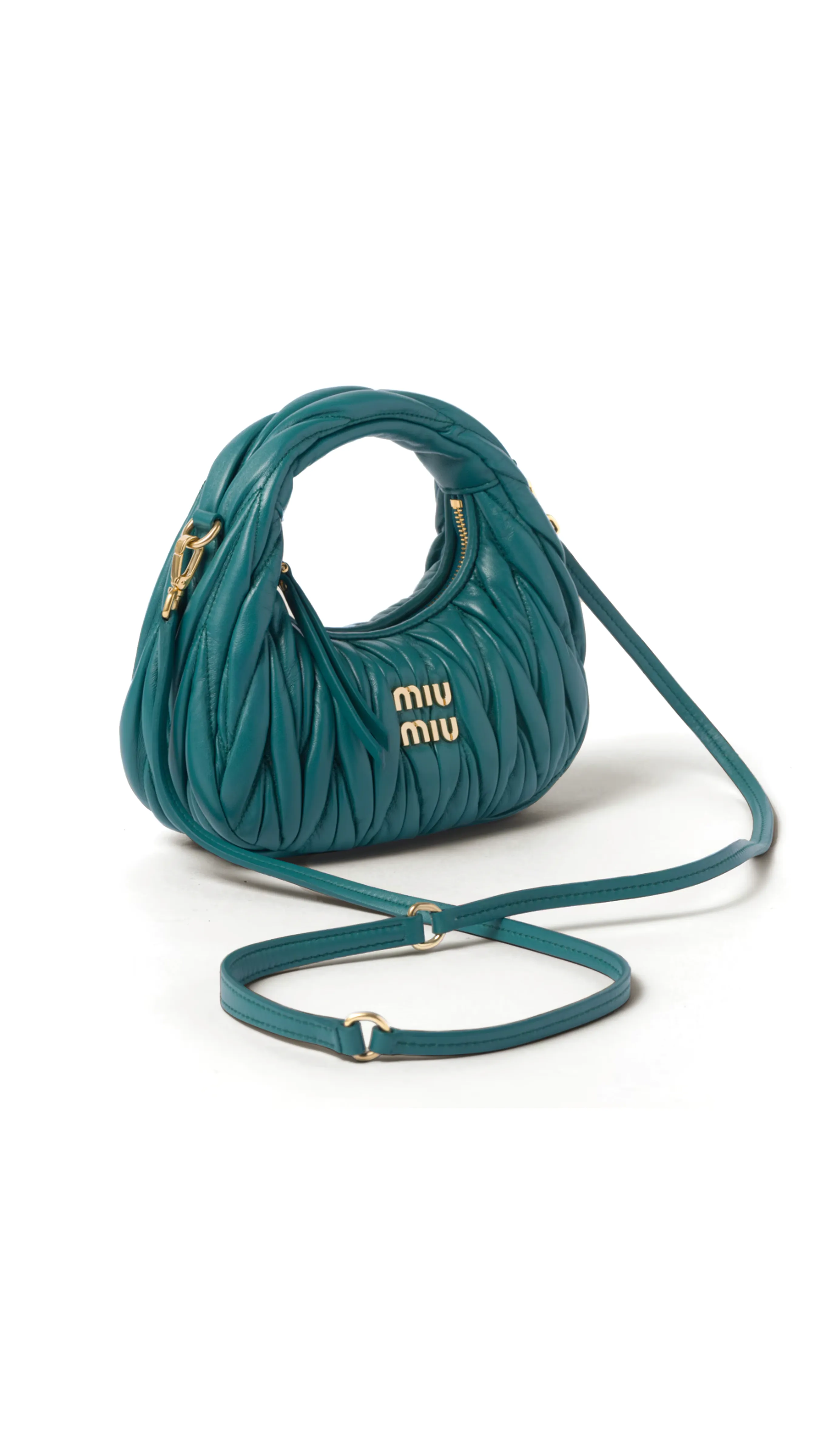 Wander Satin and Silk Mini Hobo Bag with Synthetic Crystals - Lagoon Blue