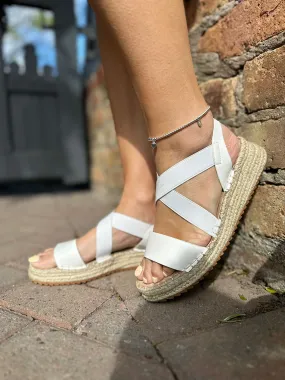 White Crossover Strap Sandal