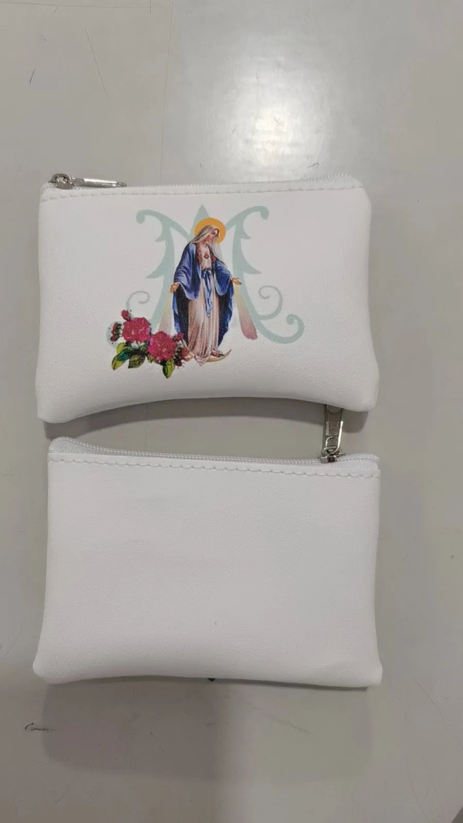 White Rosary Zipper Pouch with Our Lady of Grace picture