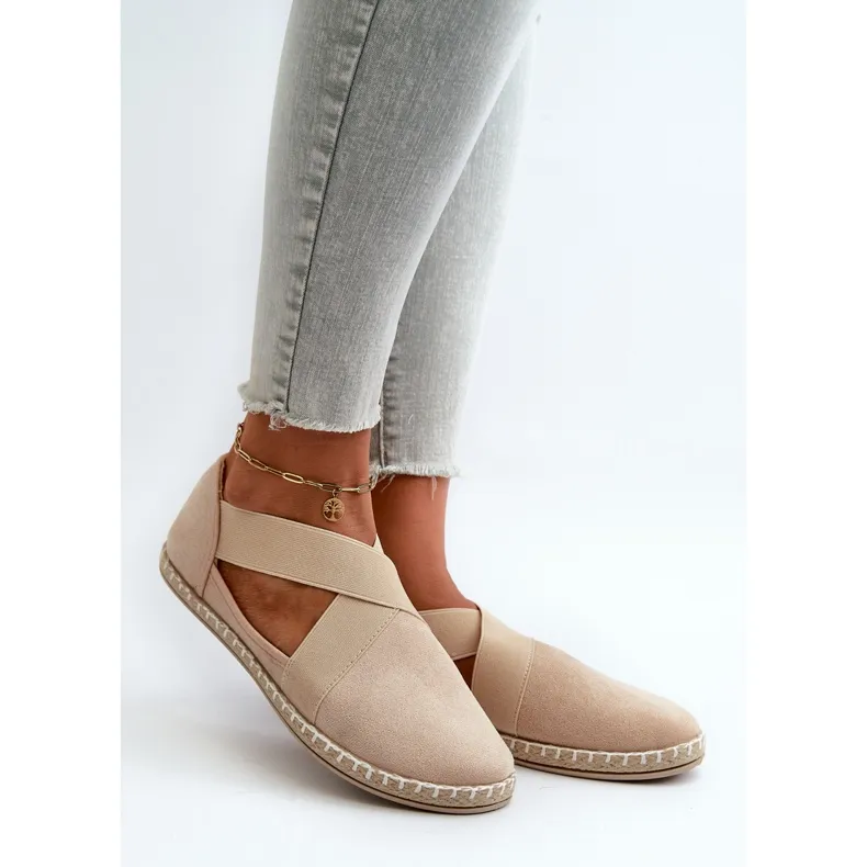 Women's Eco Suede Beige Espadrilles With Elastic Straps Phaedrana