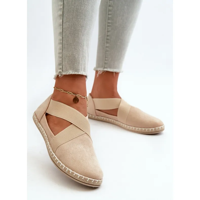 Women's Eco Suede Beige Espadrilles With Elastic Straps Phaedrana