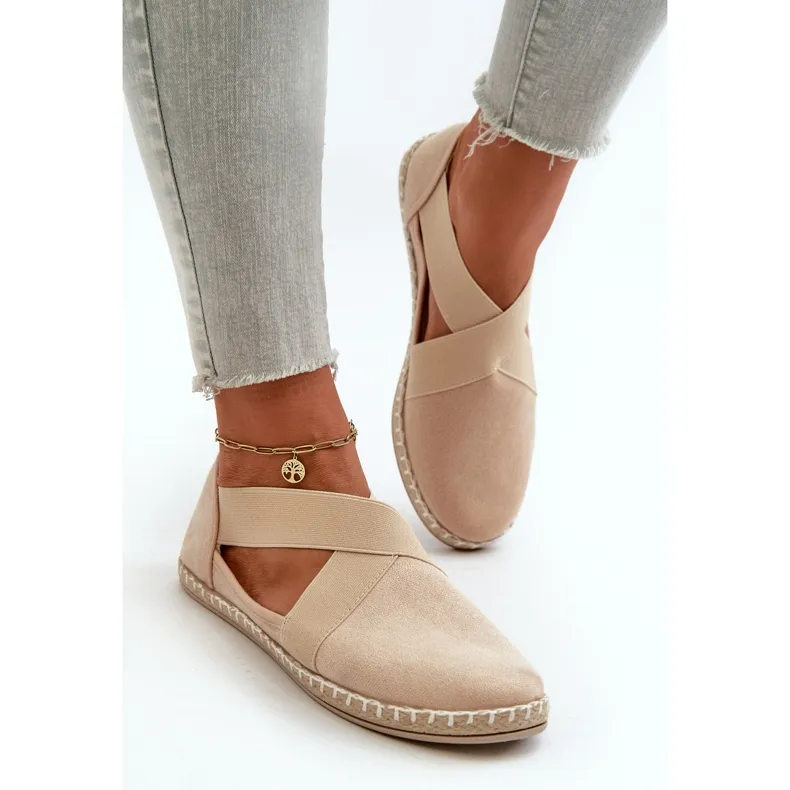 Women's Eco Suede Beige Espadrilles With Elastic Straps Phaedrana