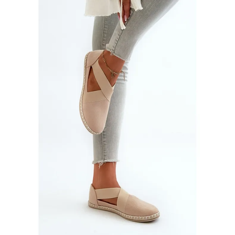 Women's Eco Suede Beige Espadrilles With Elastic Straps Phaedrana