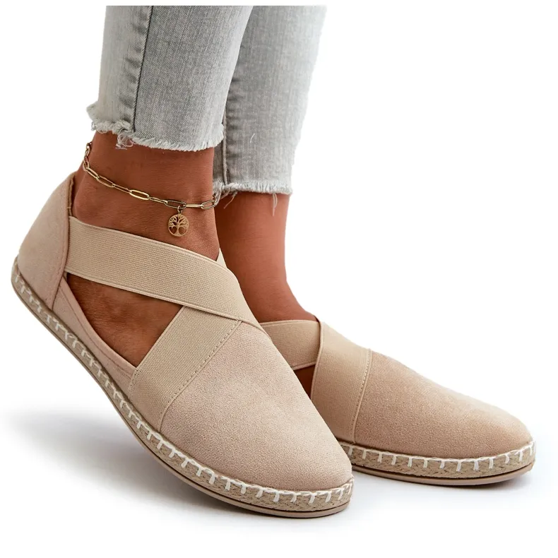 Women's Eco Suede Beige Espadrilles With Elastic Straps Phaedrana