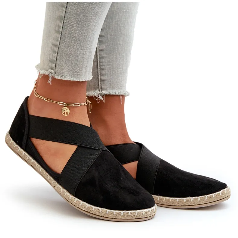 Women's Espadrilles With Elastic Straps Eco Suede Black Phaedrana