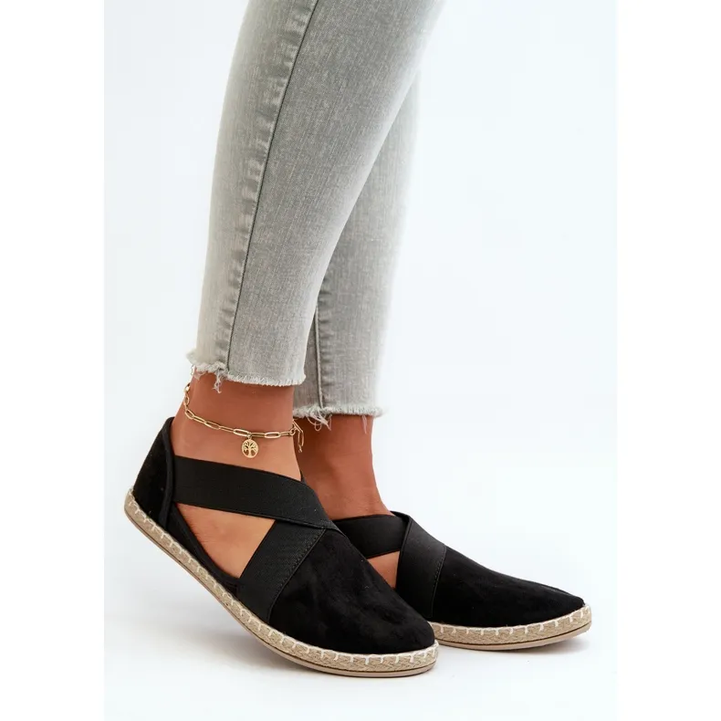 Women's Espadrilles With Elastic Straps Eco Suede Black Phaedrana