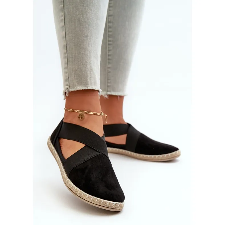 Women's Espadrilles With Elastic Straps Eco Suede Black Phaedrana