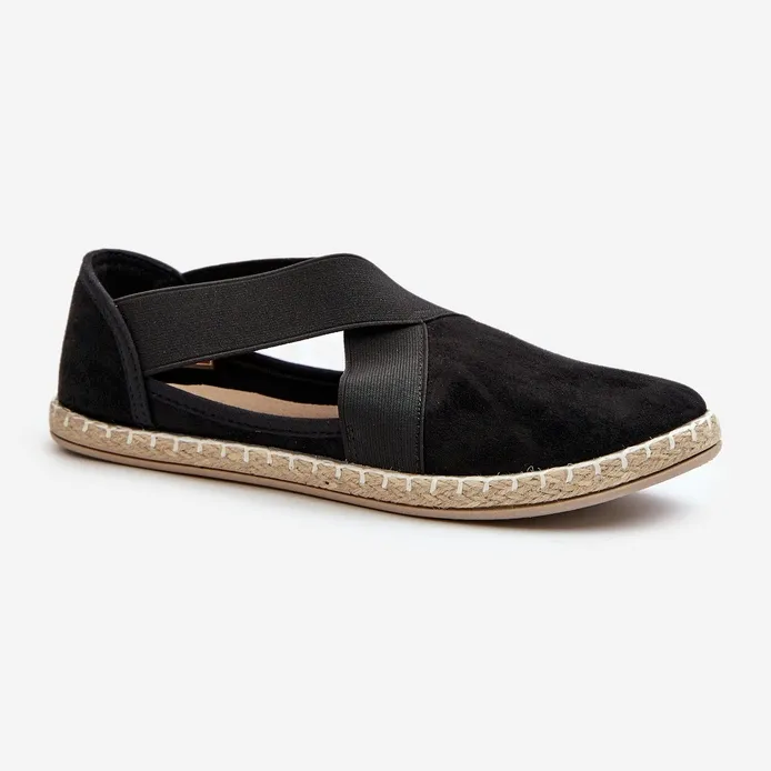 Women's Espadrilles With Elastic Straps Eco Suede Black Phaedrana