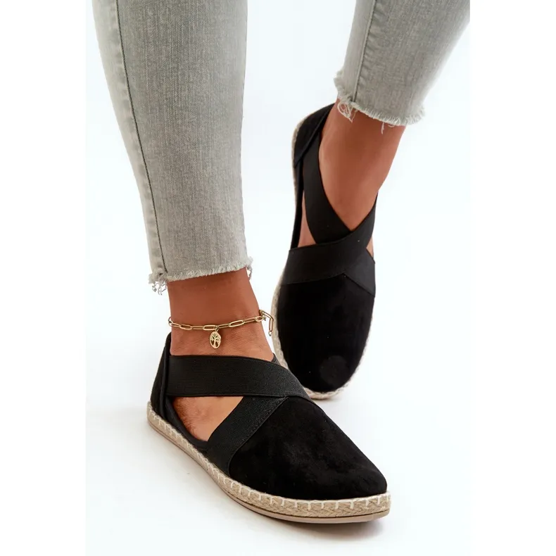 Women's Espadrilles With Elastic Straps Eco Suede Black Phaedrana