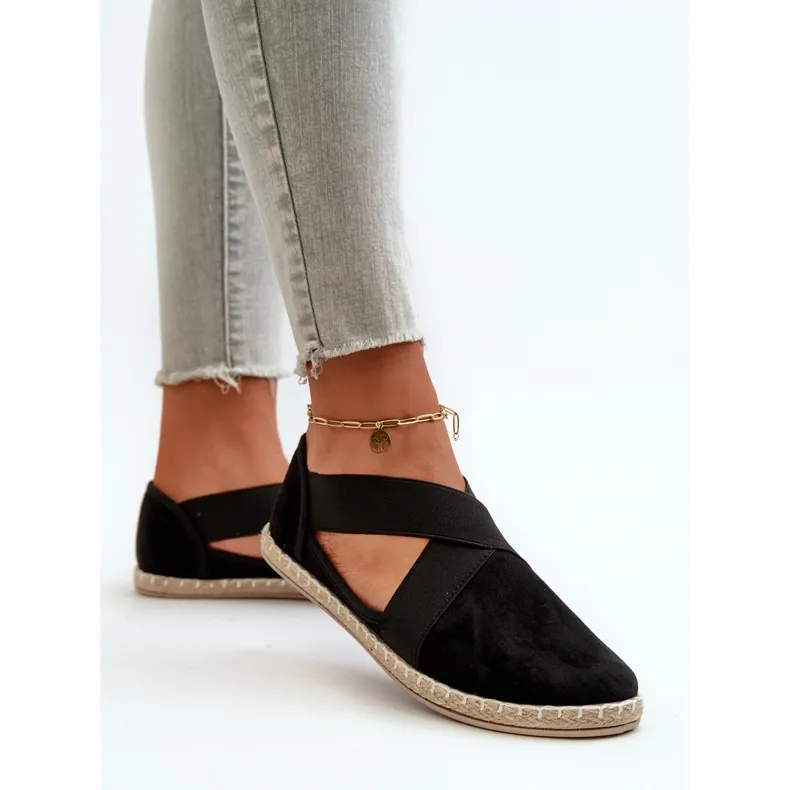 Women's Espadrilles With Elastic Straps Eco Suede Black Phaedrana