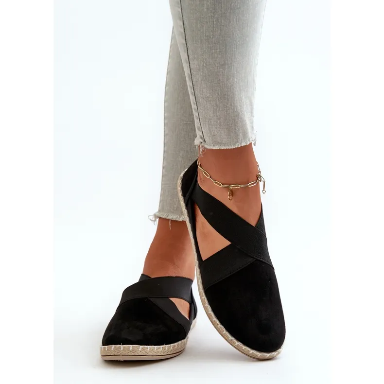 Women's Espadrilles With Elastic Straps Eco Suede Black Phaedrana