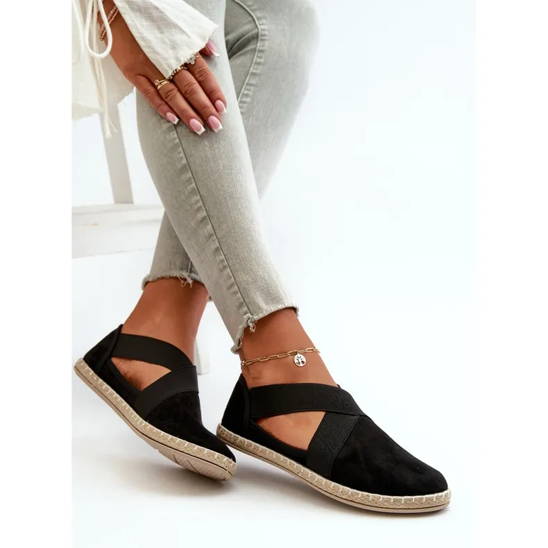 Women's Espadrilles With Elastic Straps Eco Suede Black Phaedrana