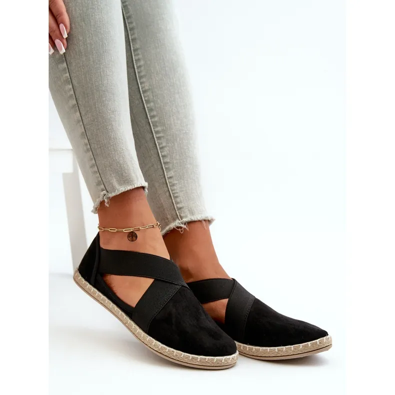 Women's Espadrilles With Elastic Straps Eco Suede Black Phaedrana