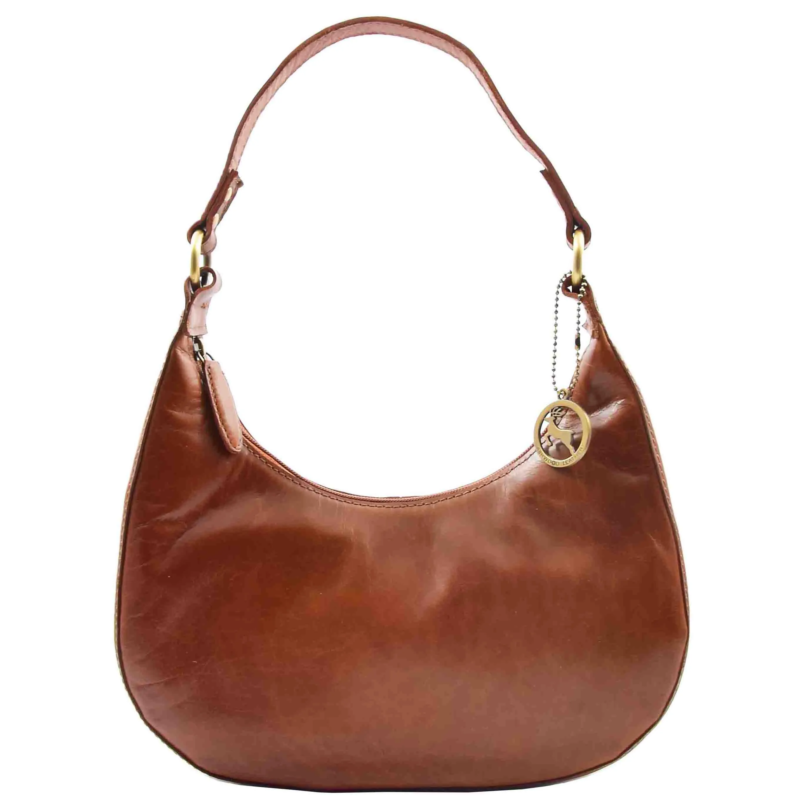 Womens Classic Leather Shoulder Hobo Bag Bruges Cognac