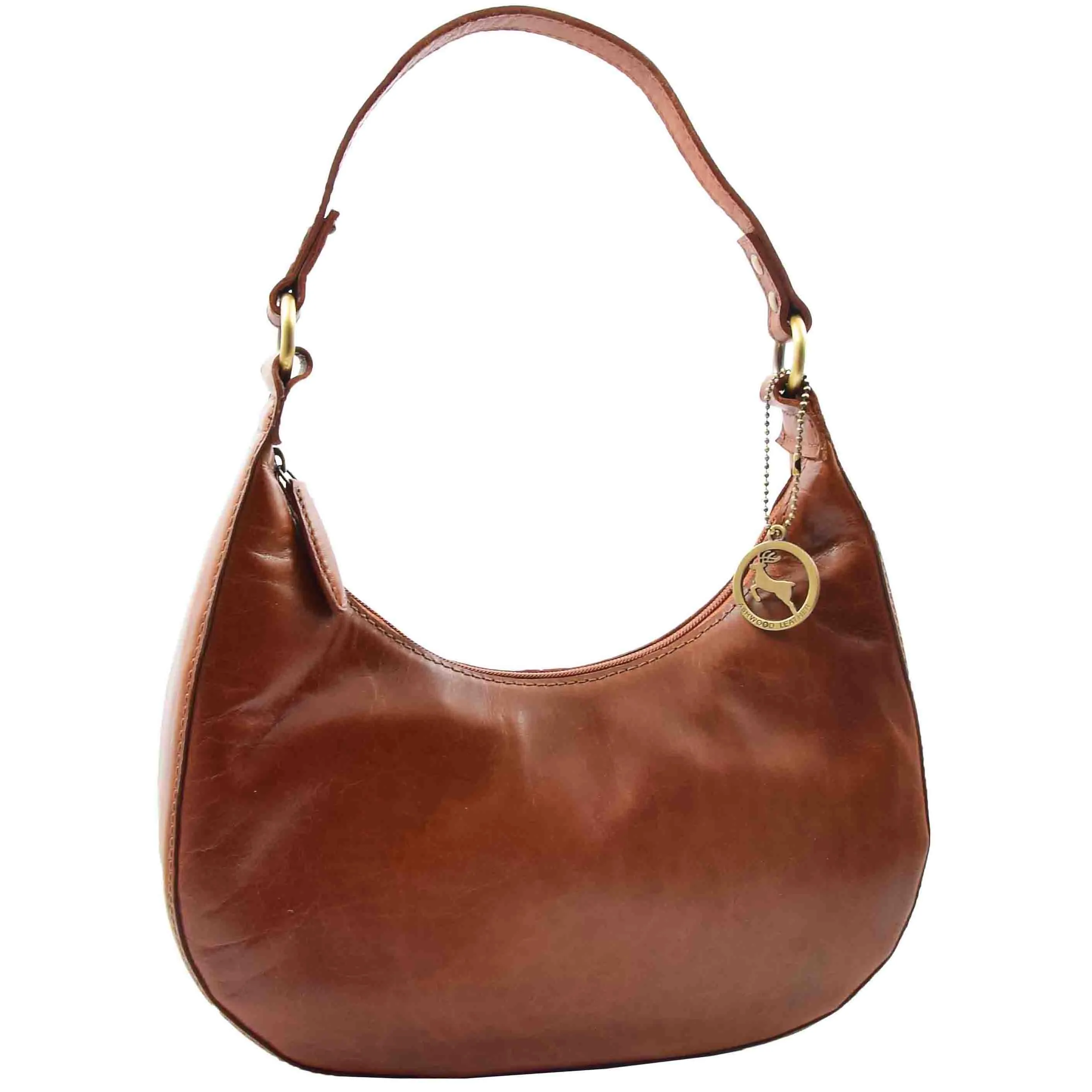 Womens Classic Leather Shoulder Hobo Bag Bruges Cognac