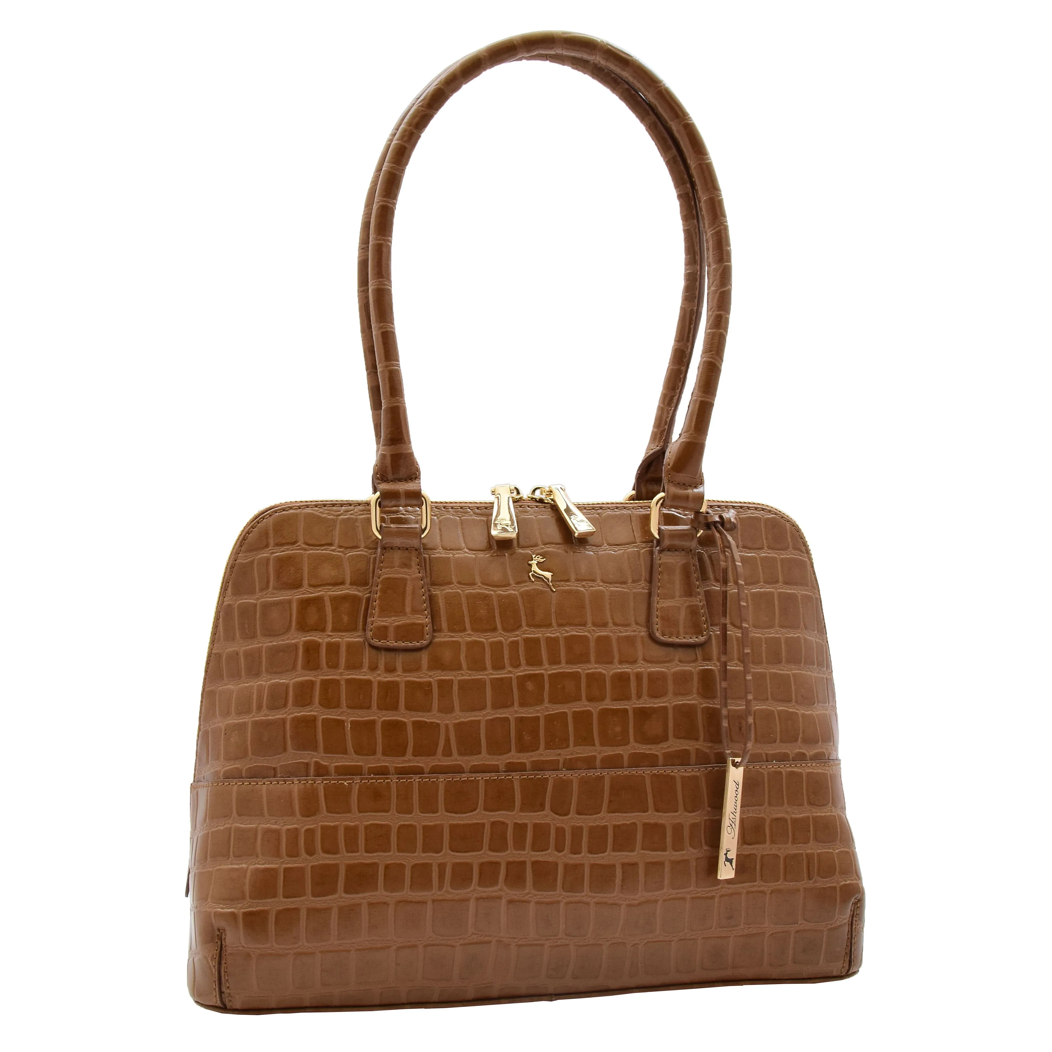 Womens Leather Hobo Bag Croc Print Annabelle Tan