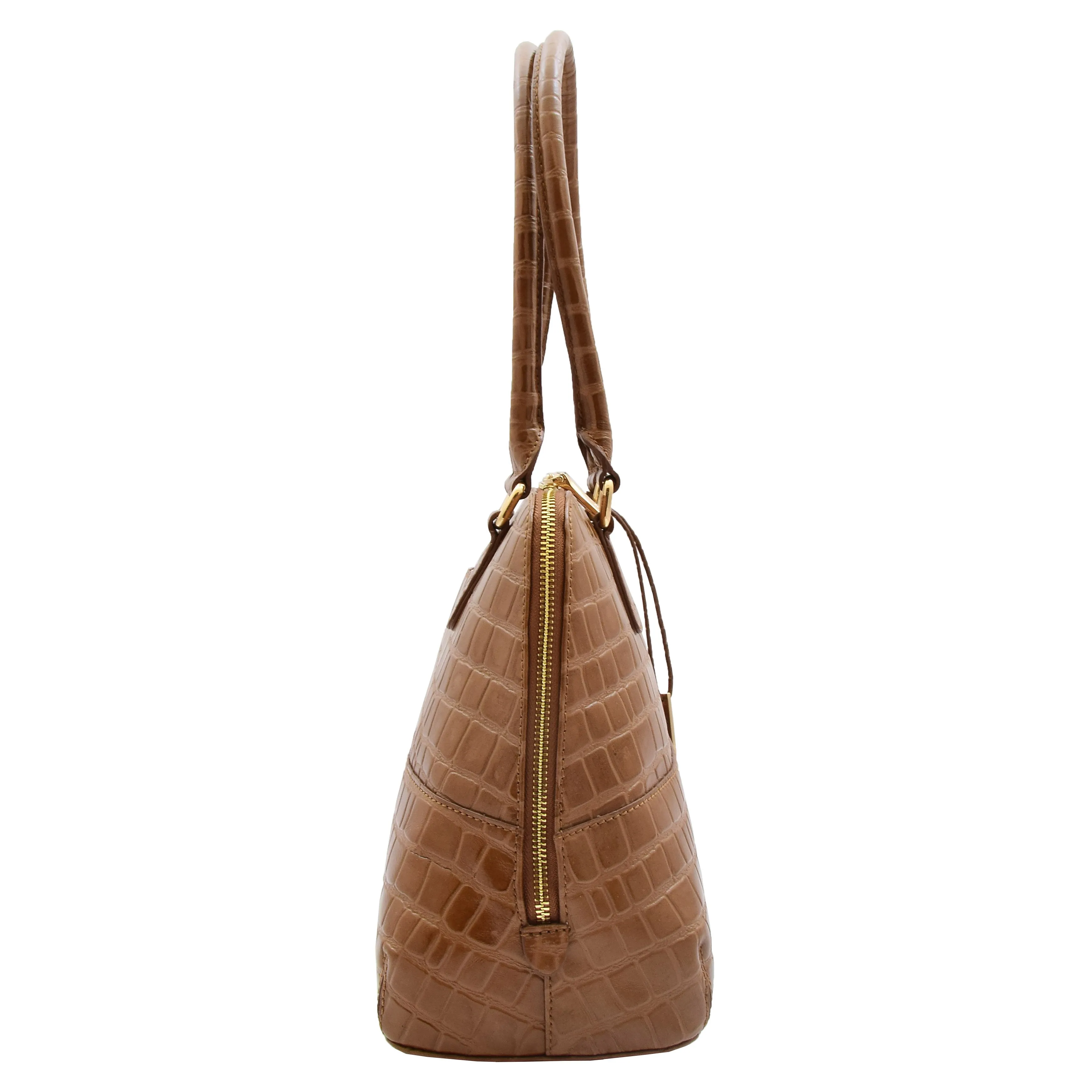 Womens Leather Hobo Bag Croc Print Annabelle Tan