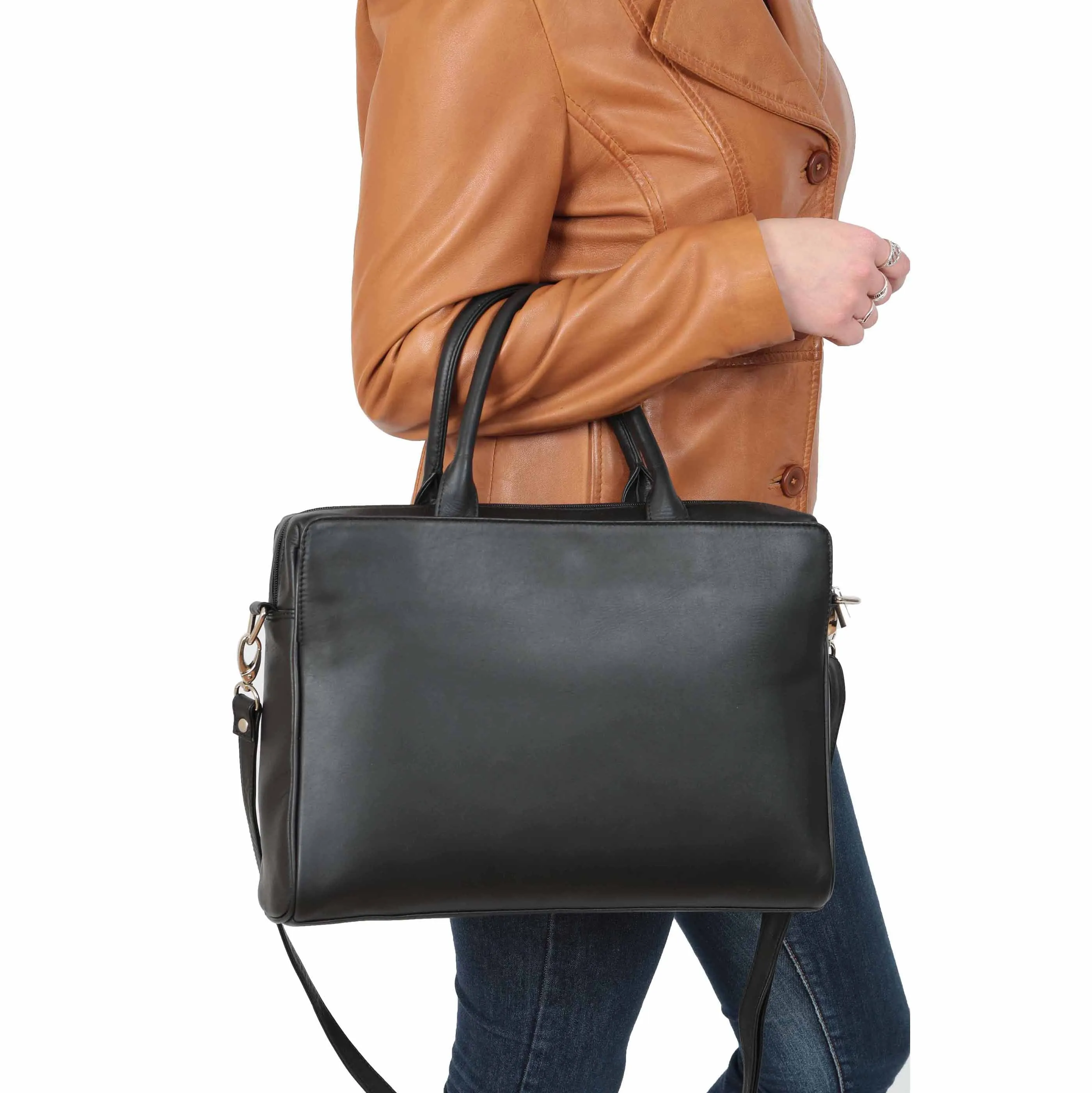 Womens Real Soft Leather Briefcase Wilma Black