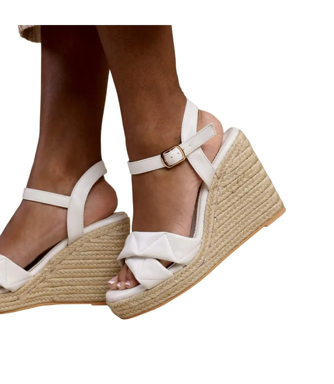 Womens/ladies lima pu crossover strap padded espadrilles white Where´s That From