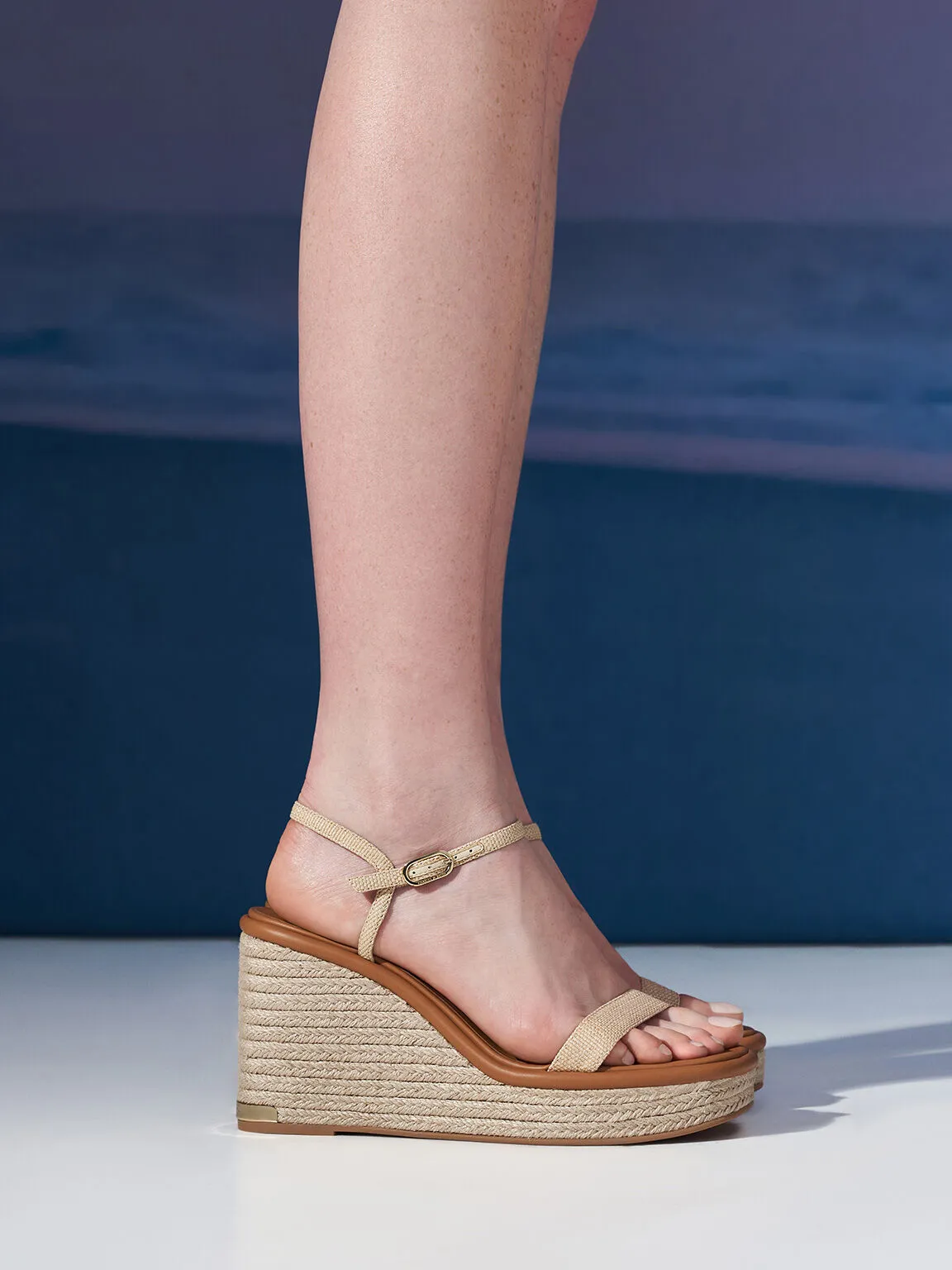 Woven Espadrille Wedges - Sand