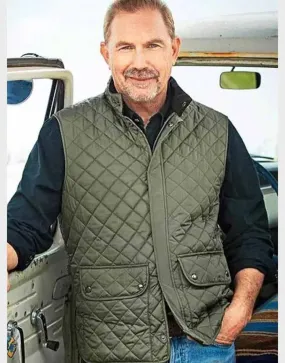 Yellowstone S04 Kevin Costner Green Quilted Vest | Ujackets.com