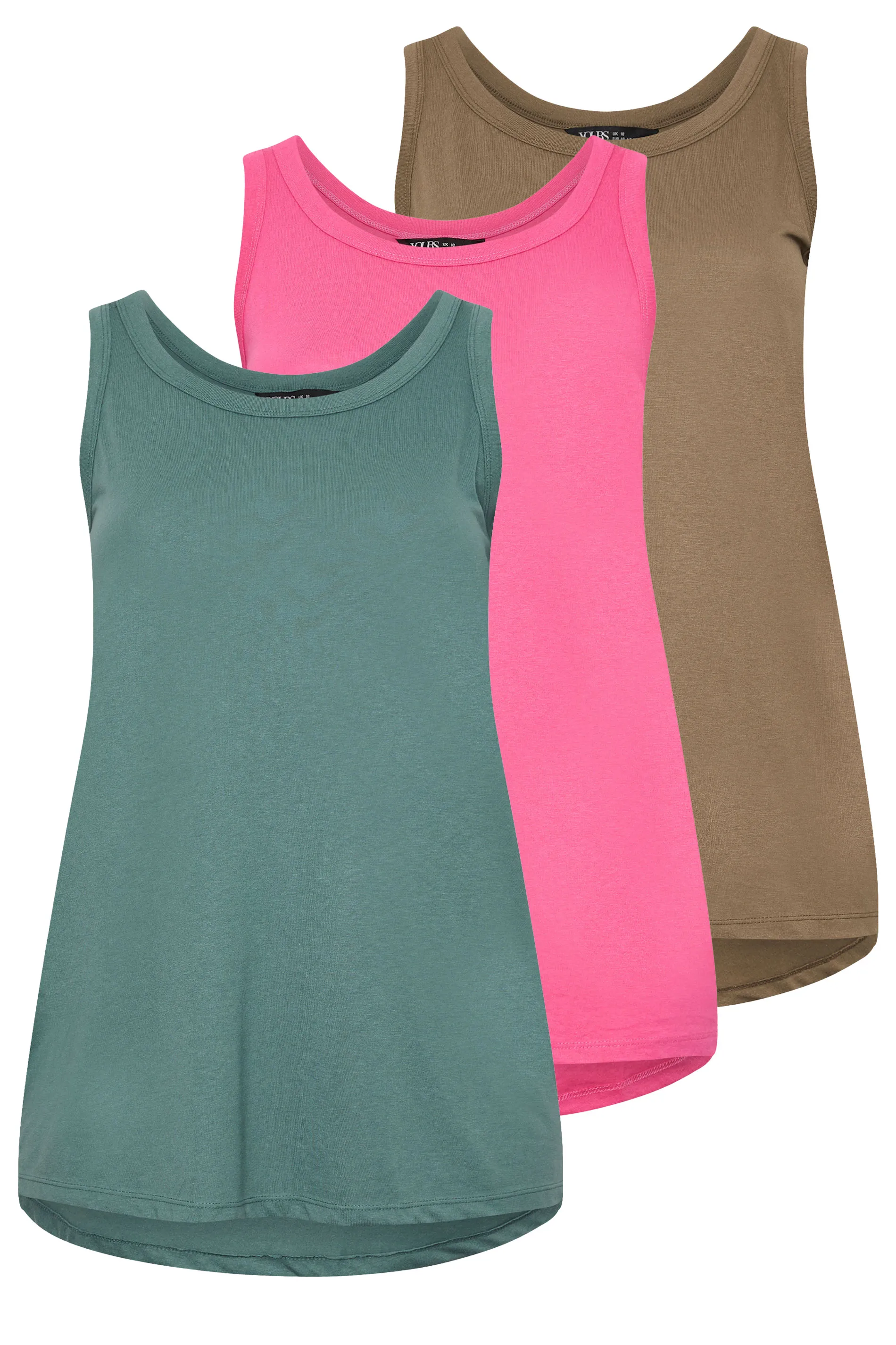 YOURS Curve 3 PACK Pink & Blue Vest Tops